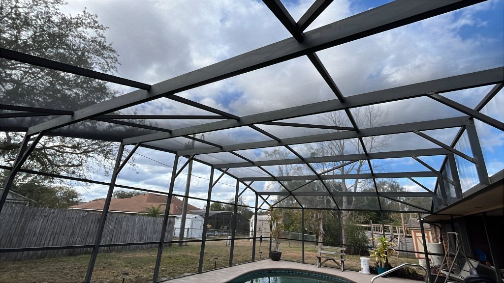 Patio rescreening pool cage roof repair in Daytona Beach, FL