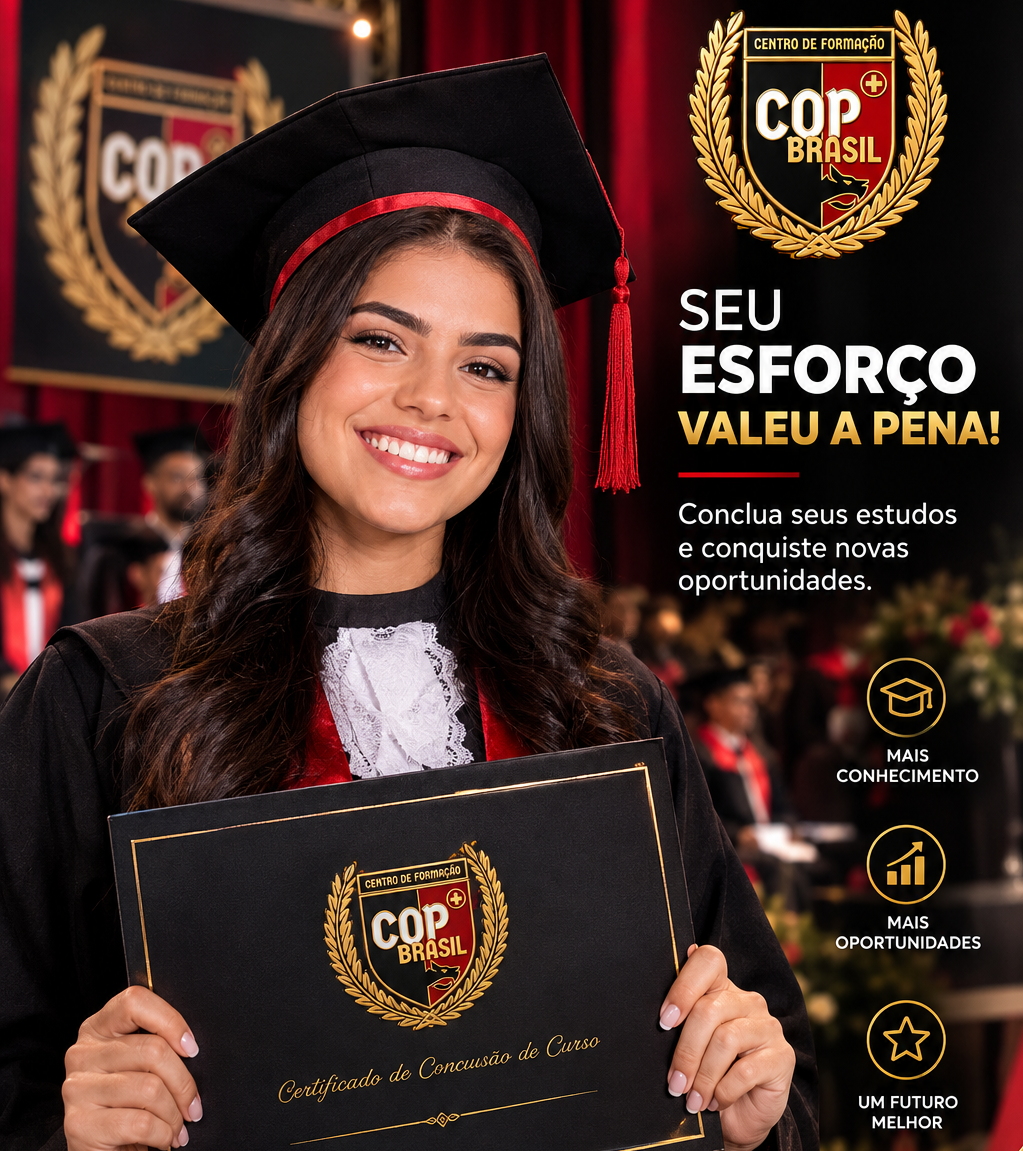 Aluna formada segurando certificado da COP Brasil