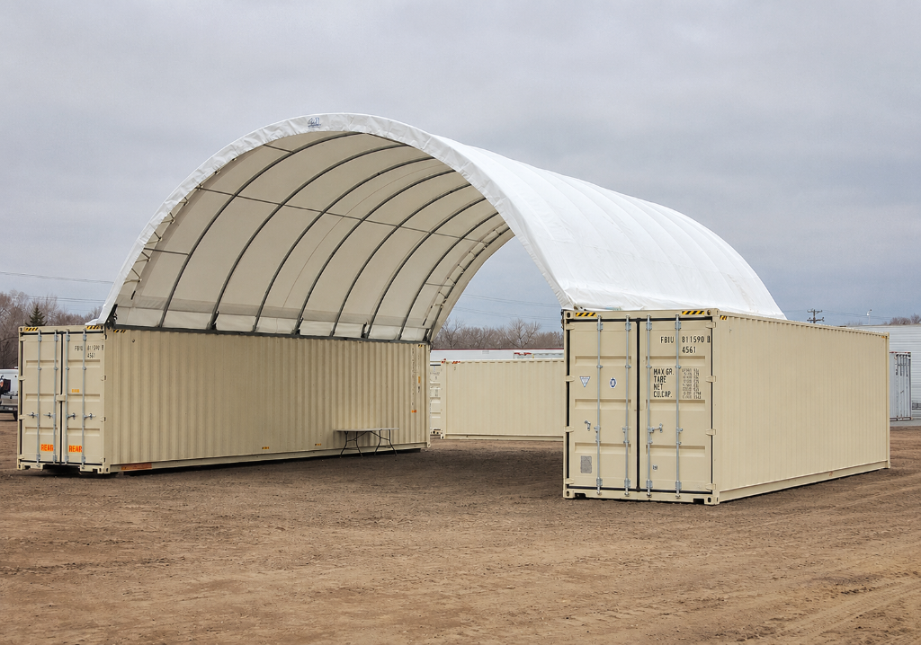 Container-mounted quonset structure