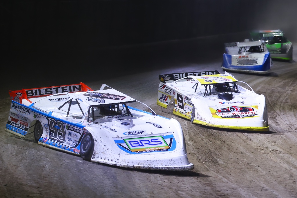 Dirt late model racing action