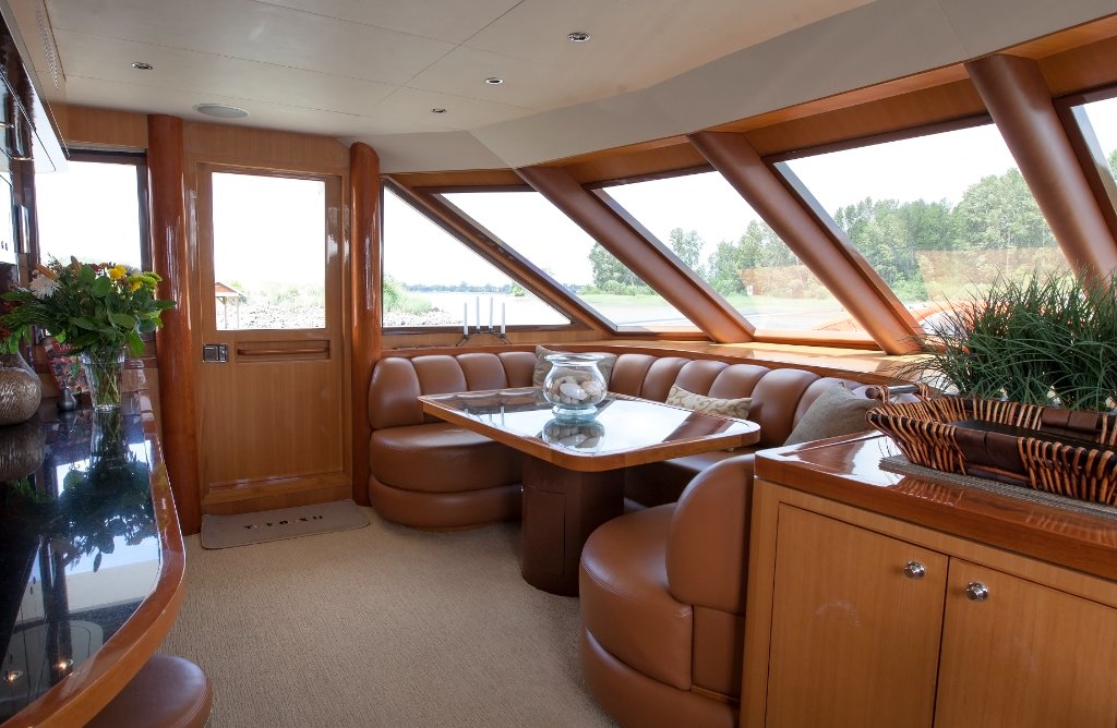 Master stateroom — king berth with burl headboard