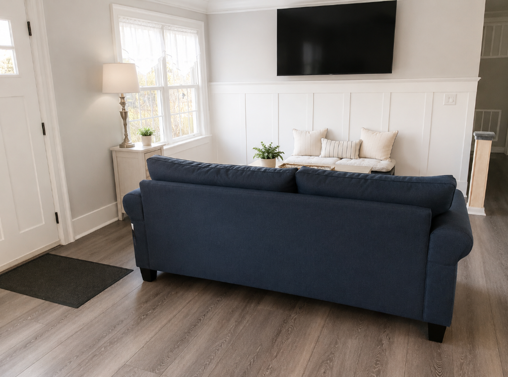 Cozy living room with sofa and TV