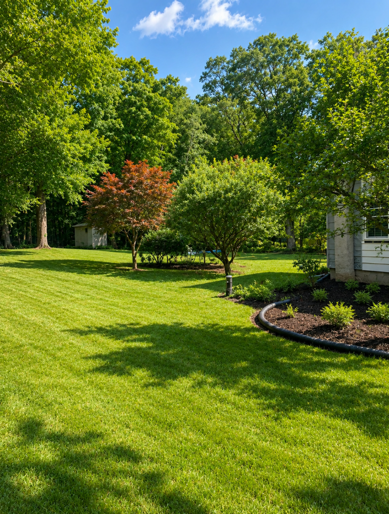 Lush green backyard and trees