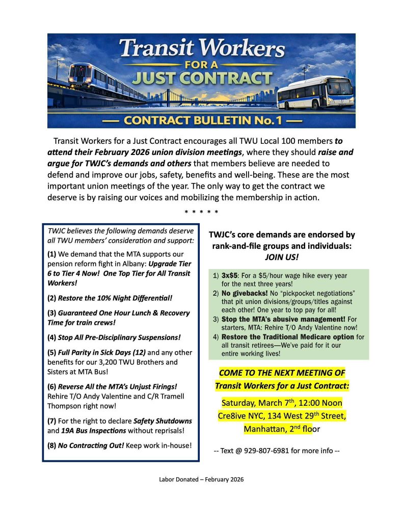 TWJC Contract Bulletin No. 1 — Core demands and meeting info