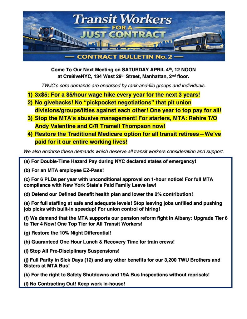TWJC Contract Bulletin No. 2 — Core demands and endorsed demands