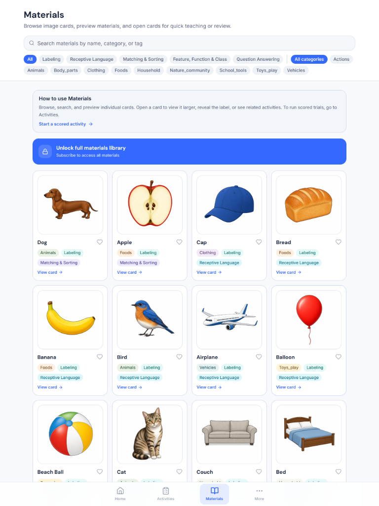 Go ABA Materials digital ABA materials library with searchable image cards