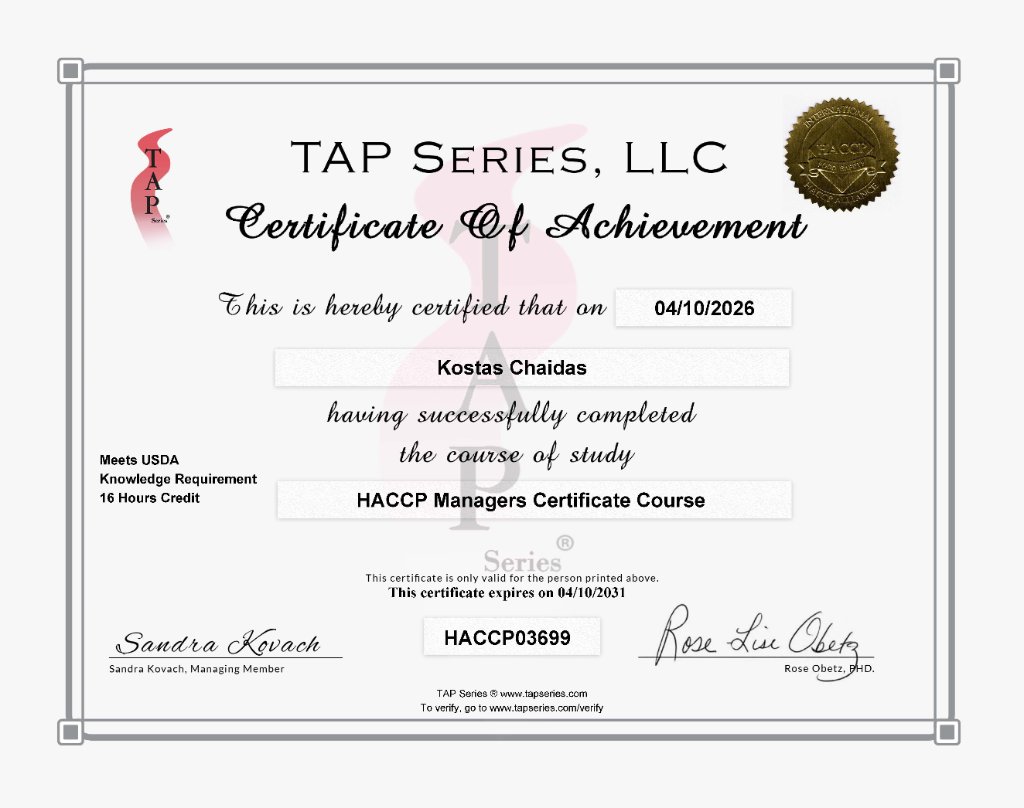 HACCP Managers Certificate