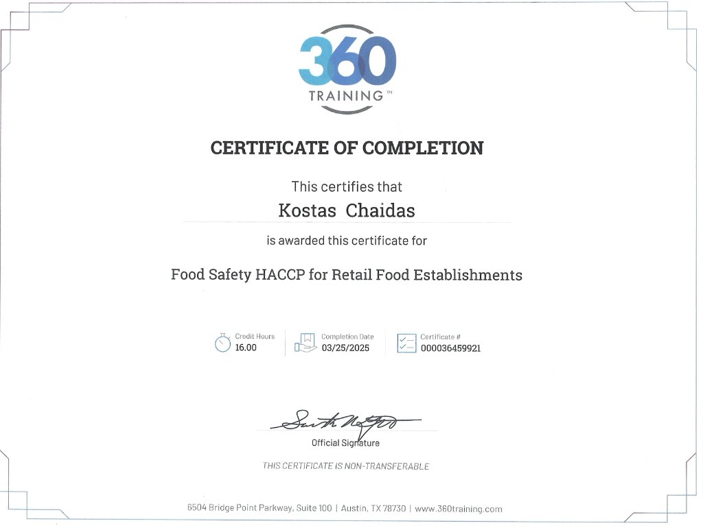 Food Safety HACCP for Retail Food Establishments