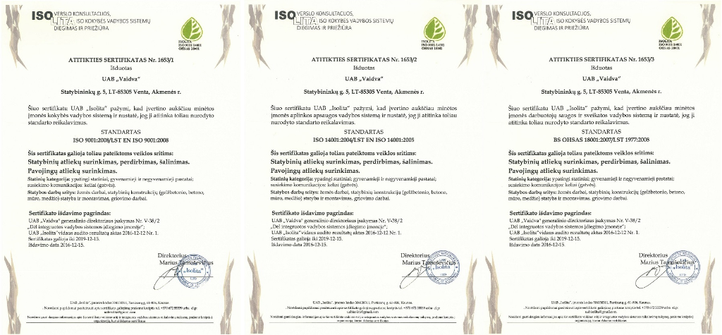 ISO atitikties sertifikatai (9001 / 14001 / 18001)