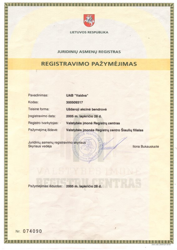 Registravimo pažymėjimas