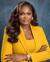 Mercy Zechariah in a gold tailored portrait