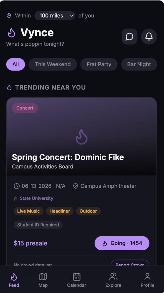 Vynce — live event map and crowd meters
