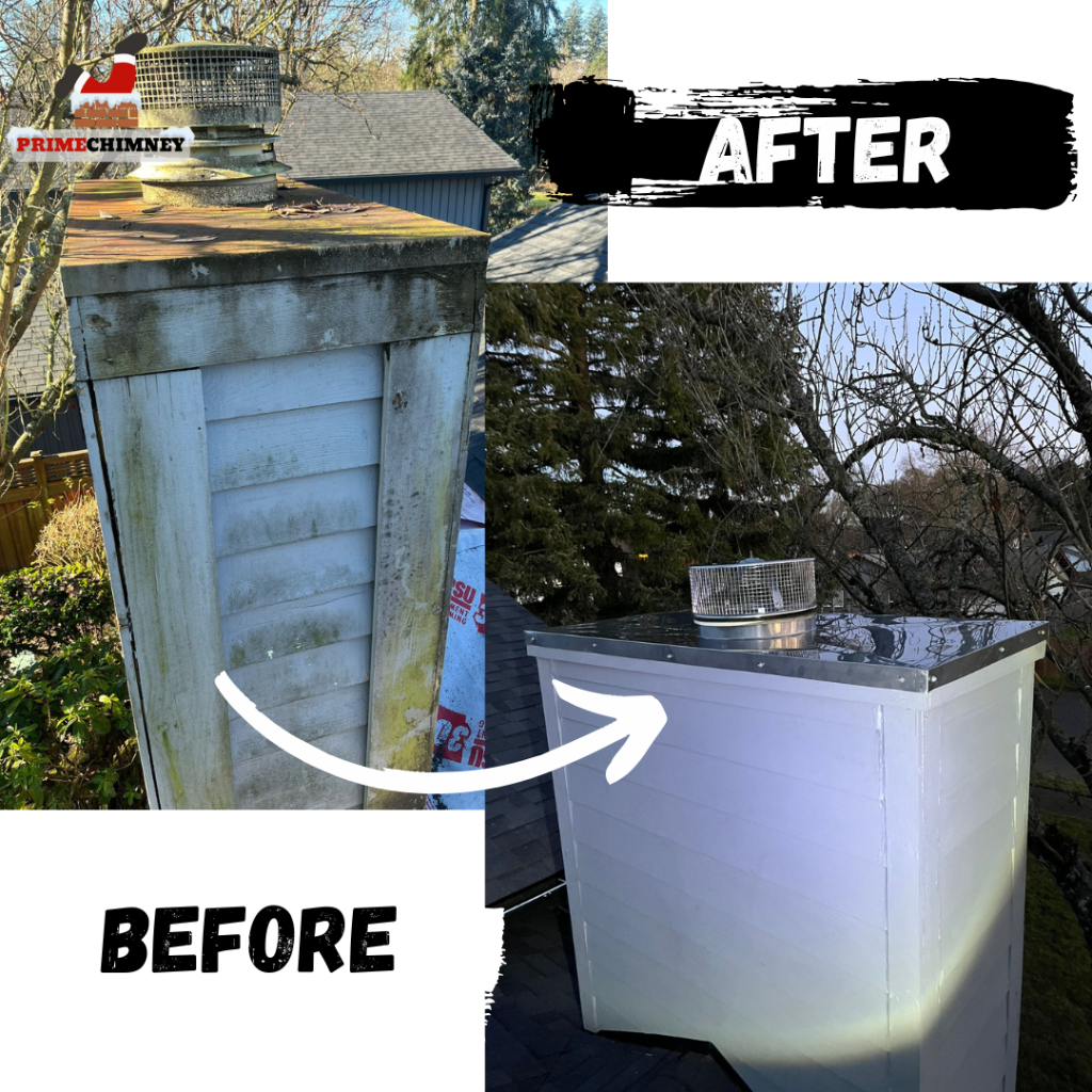 Prefabricated chimney before and after restoration