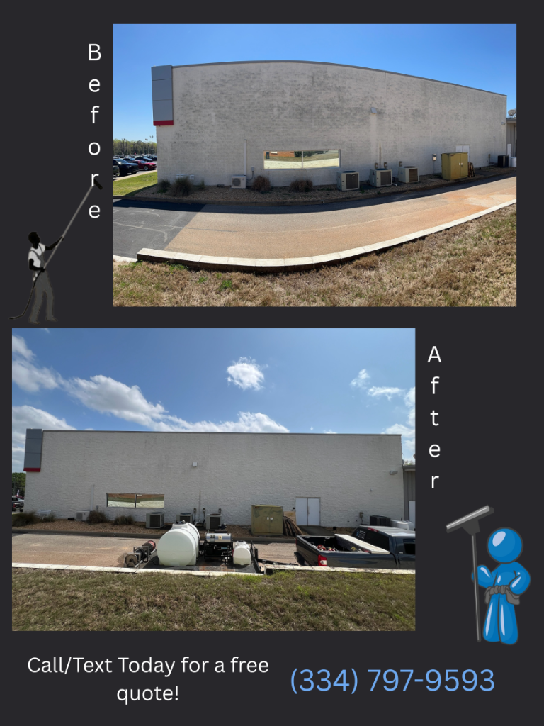 Before and after Building Washing at Enterprise, AL by EcoClear Dothan