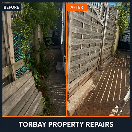 Fence and pathway repair by Torbay Property Repairs, before and after