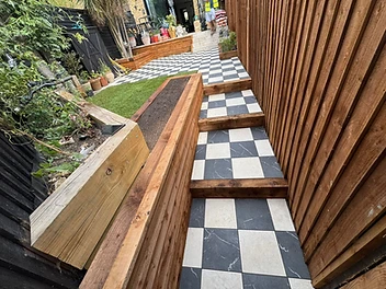 The Sleeper Garden — Porcelain Patio · Sleepers · Turf by Rubin Constructions Ltd