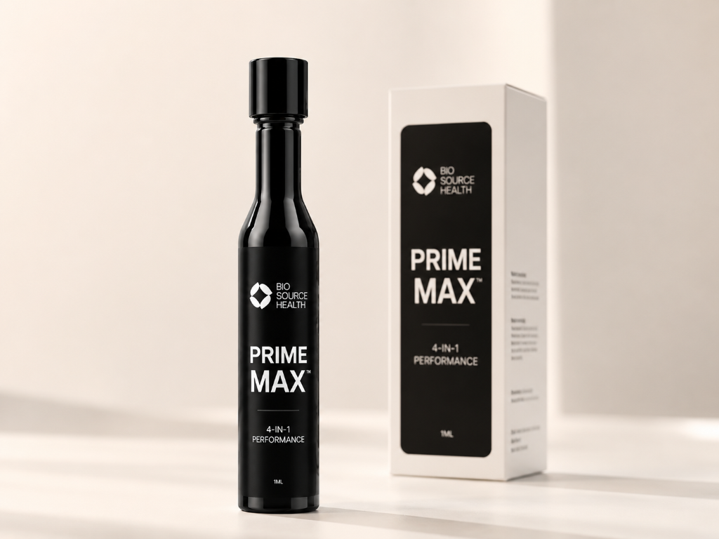 Prime Max by BioSource — sleek black bottle and white box