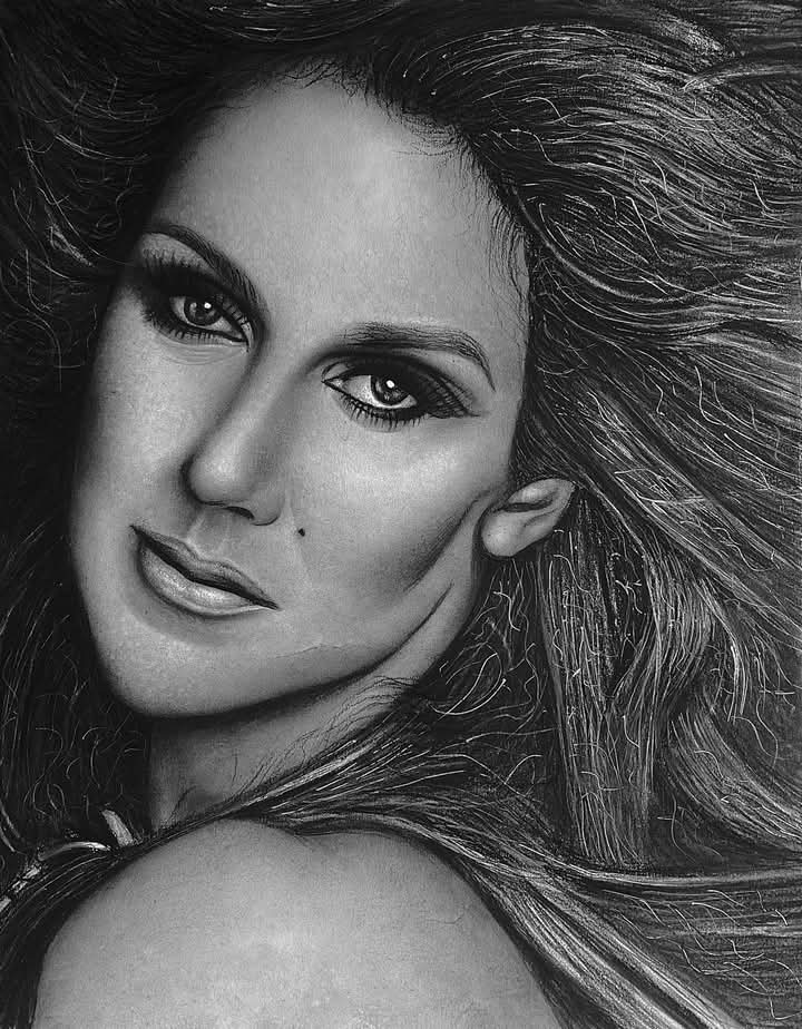 Flowing hair rendered with extraordinary detail, a study in texture and feminine beauty.