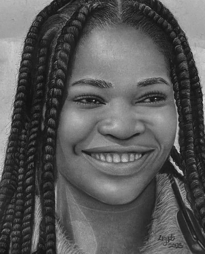 A radiant smile captured in meticulous graphite, celebrating the pure expression of joy.
