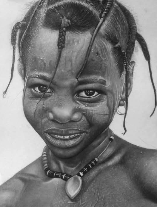 Portrait of a young girl adorned with traditional braids and beaded necklace, celebrating African heritage and childhood innocence.