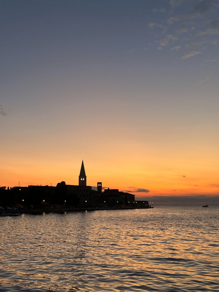 Sunset view from a boat near Poreč, Istria – romantic evening cruise