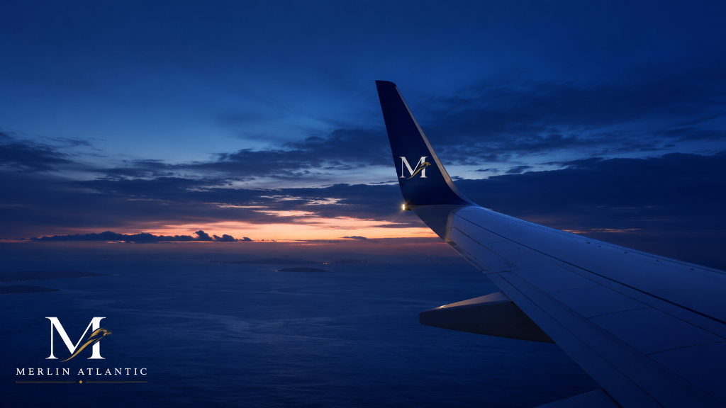 Aircraft wing at sunset
