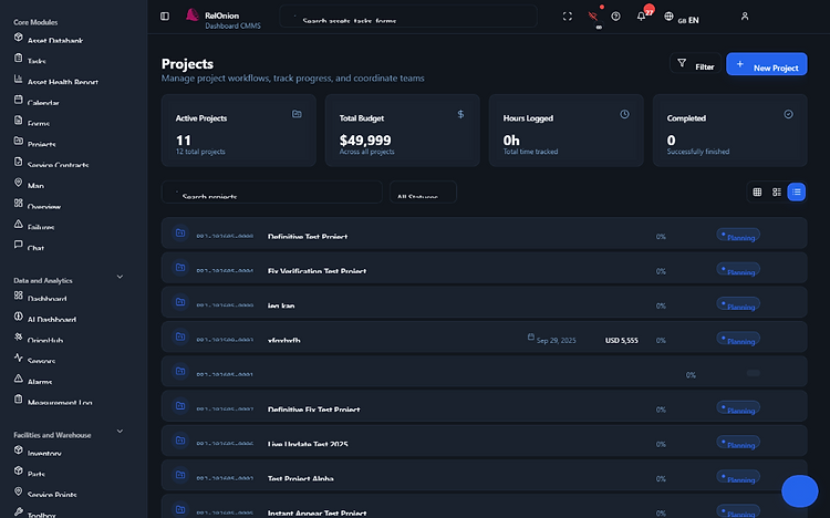 Project module with Gantt and timelines