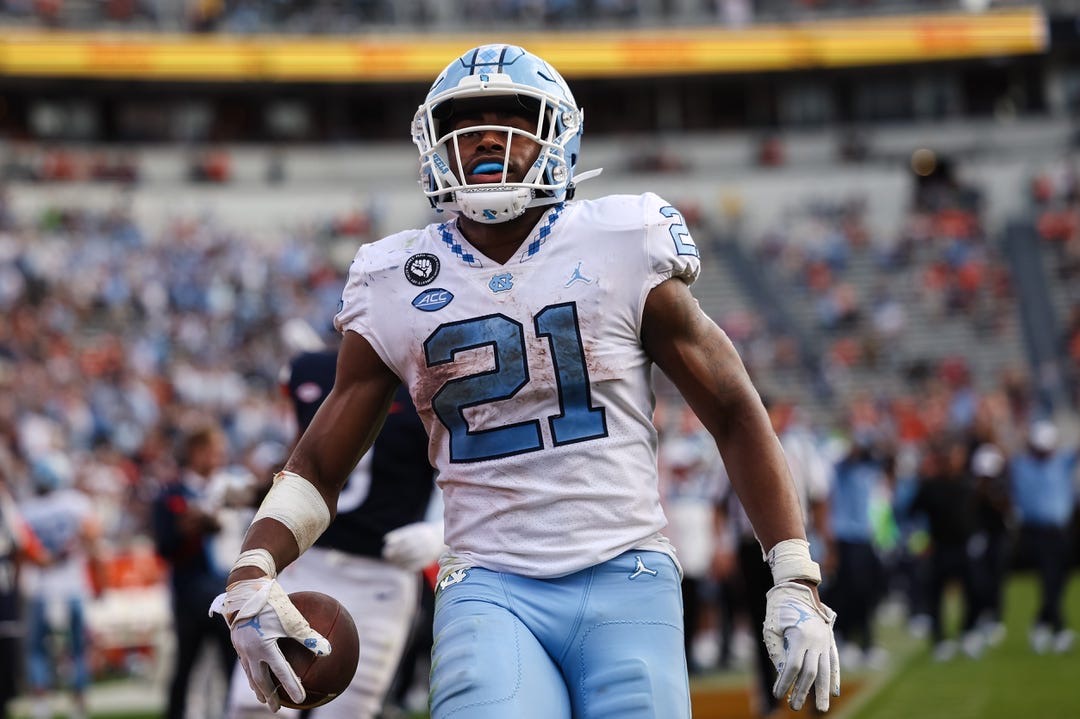 Elijah Green in his UNC Tar Heels football uniform, number 21