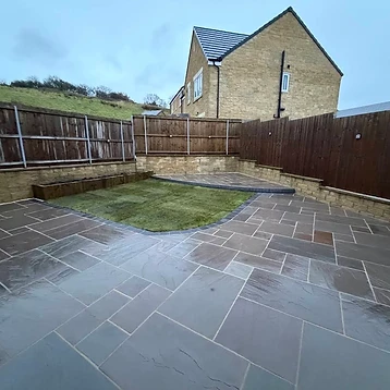Two-Tier Slate Patio — Patios project by JMB Design. Build & Driveways in Colne, Lancashire