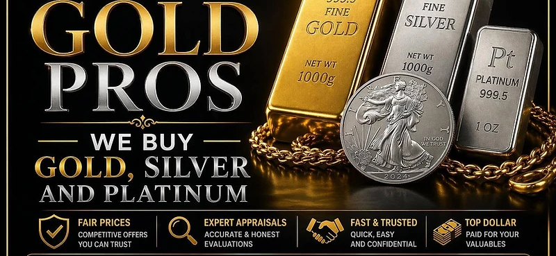 Gold, silver and platinum bars at Gold Pros