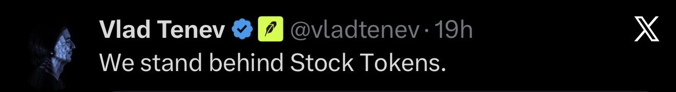 Vlad Tenev tweet: We stand behind Stock Tokens