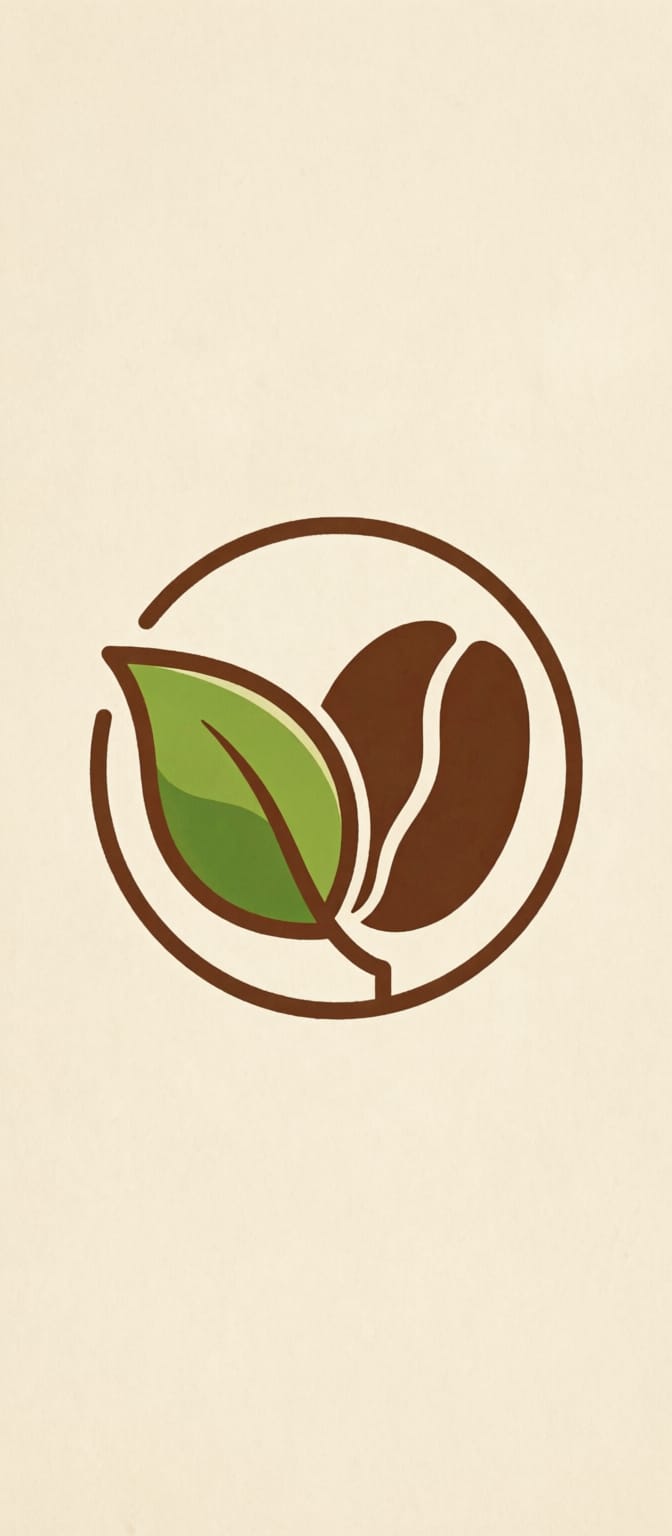 Enoki — leaf and coffee bean emblem