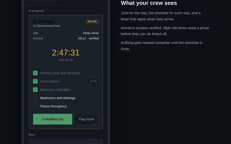 Crew mobile screen