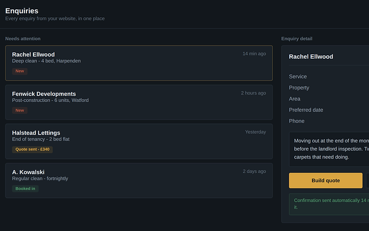 Enquiries screen