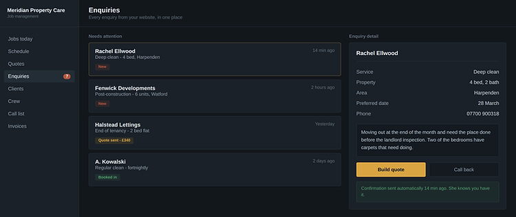 Enquiries screen