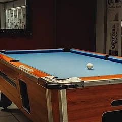 Close-up of the pool table at Winner's Circle Gaming Lounge