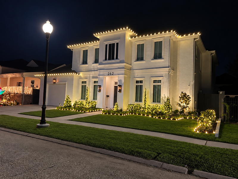 Professional Christmas light installation on a luxury home in Greater New Orleans