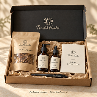 Concept illustration of the proposed Pearl & Healer 3-Day Vitality Reset kit packaging