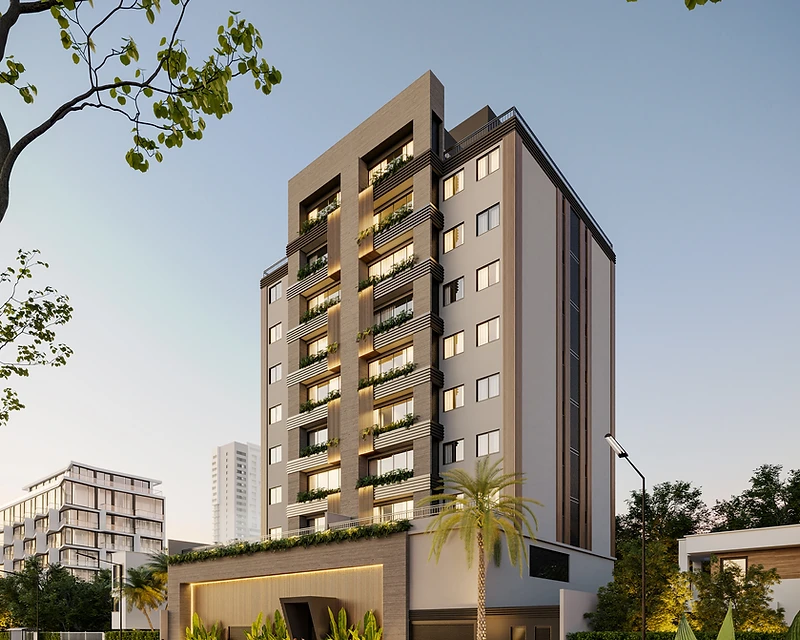 Fachada do Garden's Residencial ao entardecer