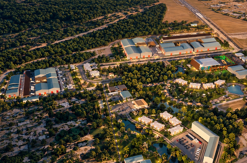 Aerial development visualization of the proposed PigRED campus in St. Marys, Georgia