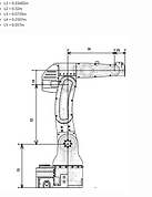 Robotic arm — fully dimensioned kinematic layout.