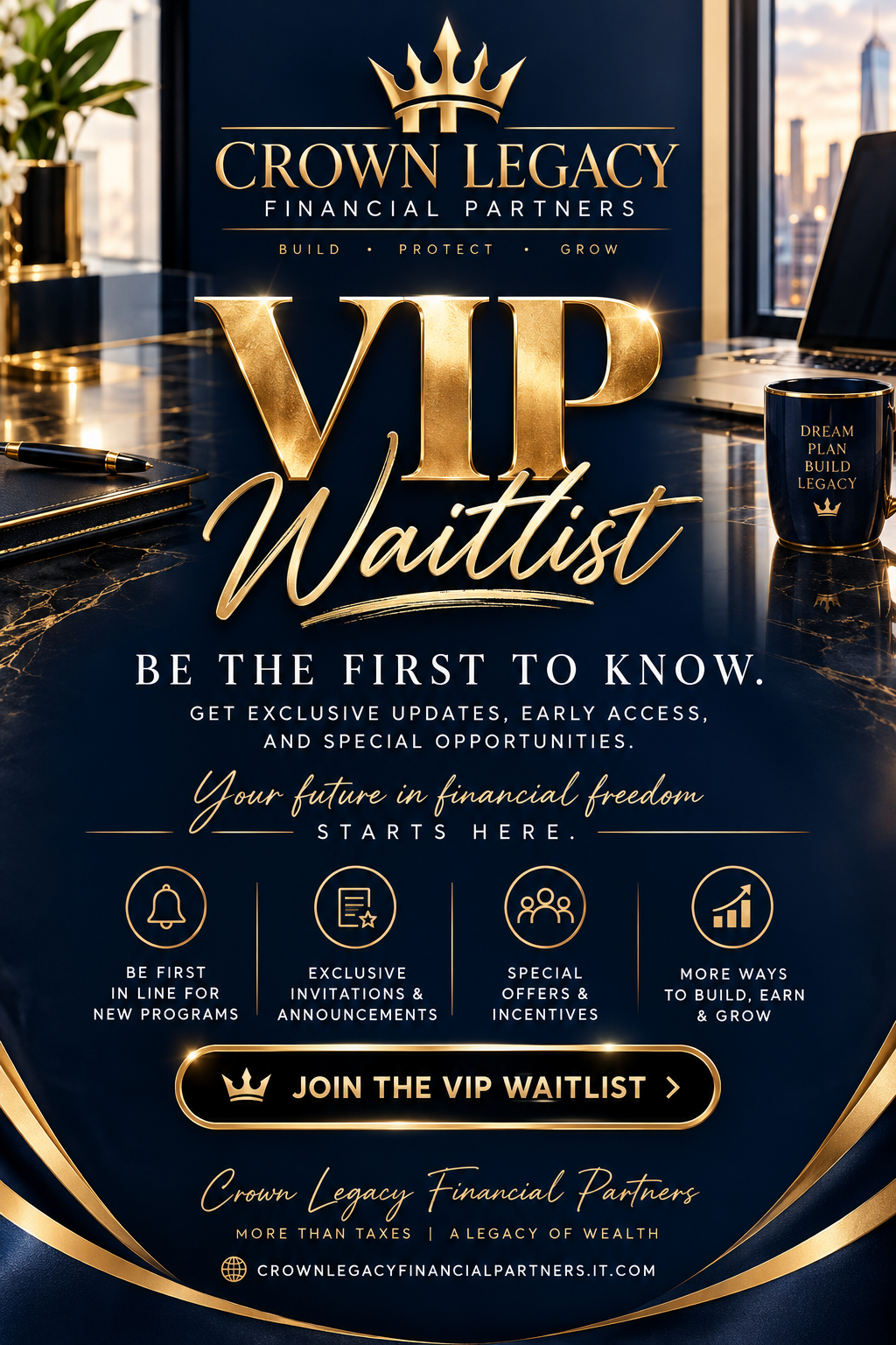 Crown Legacy Financial Partners VIP Waitlist flyer