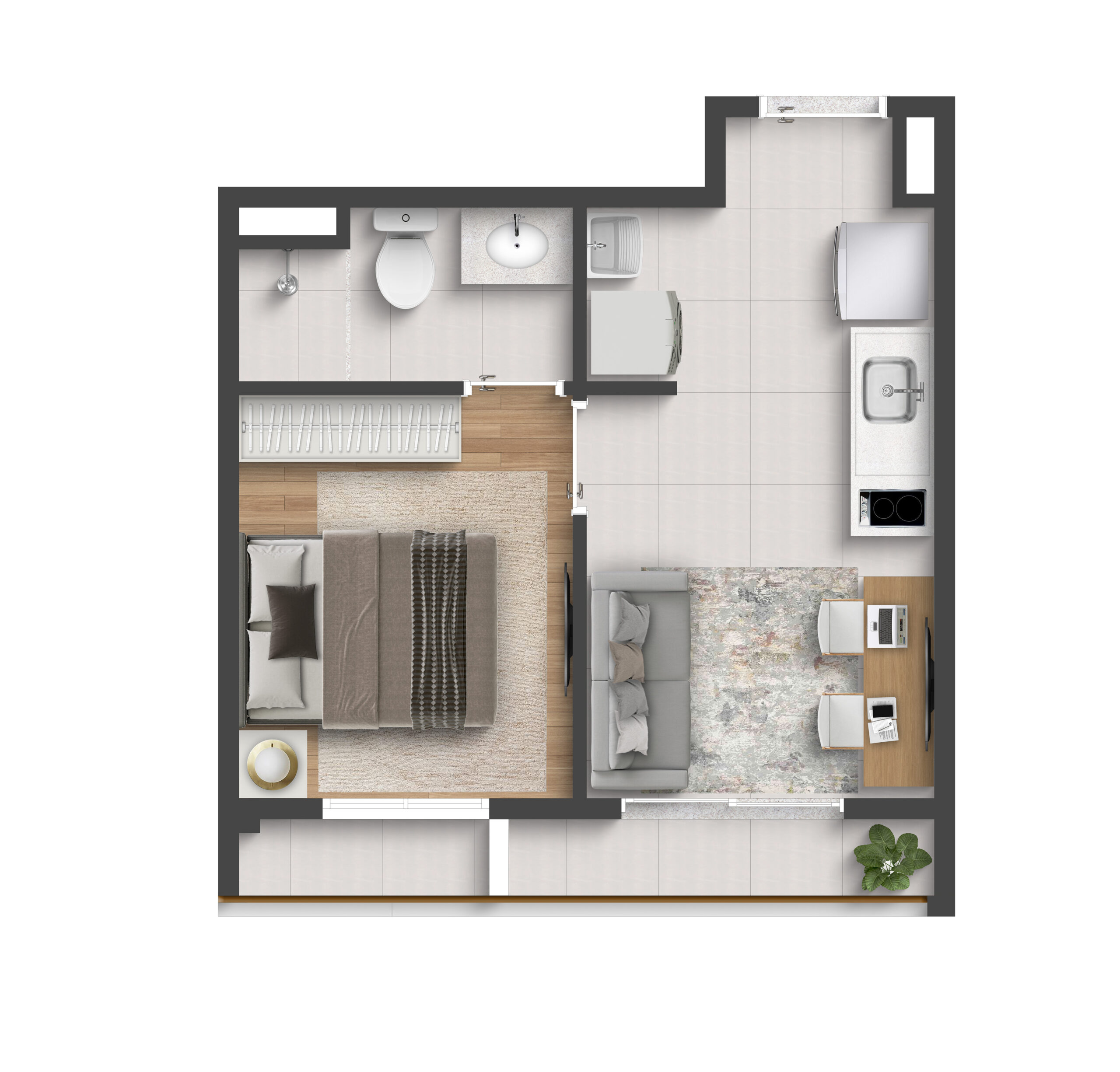 Planta planta b - Joy+ Berrini, apartamento de 26,87 m² a 28,24 m²