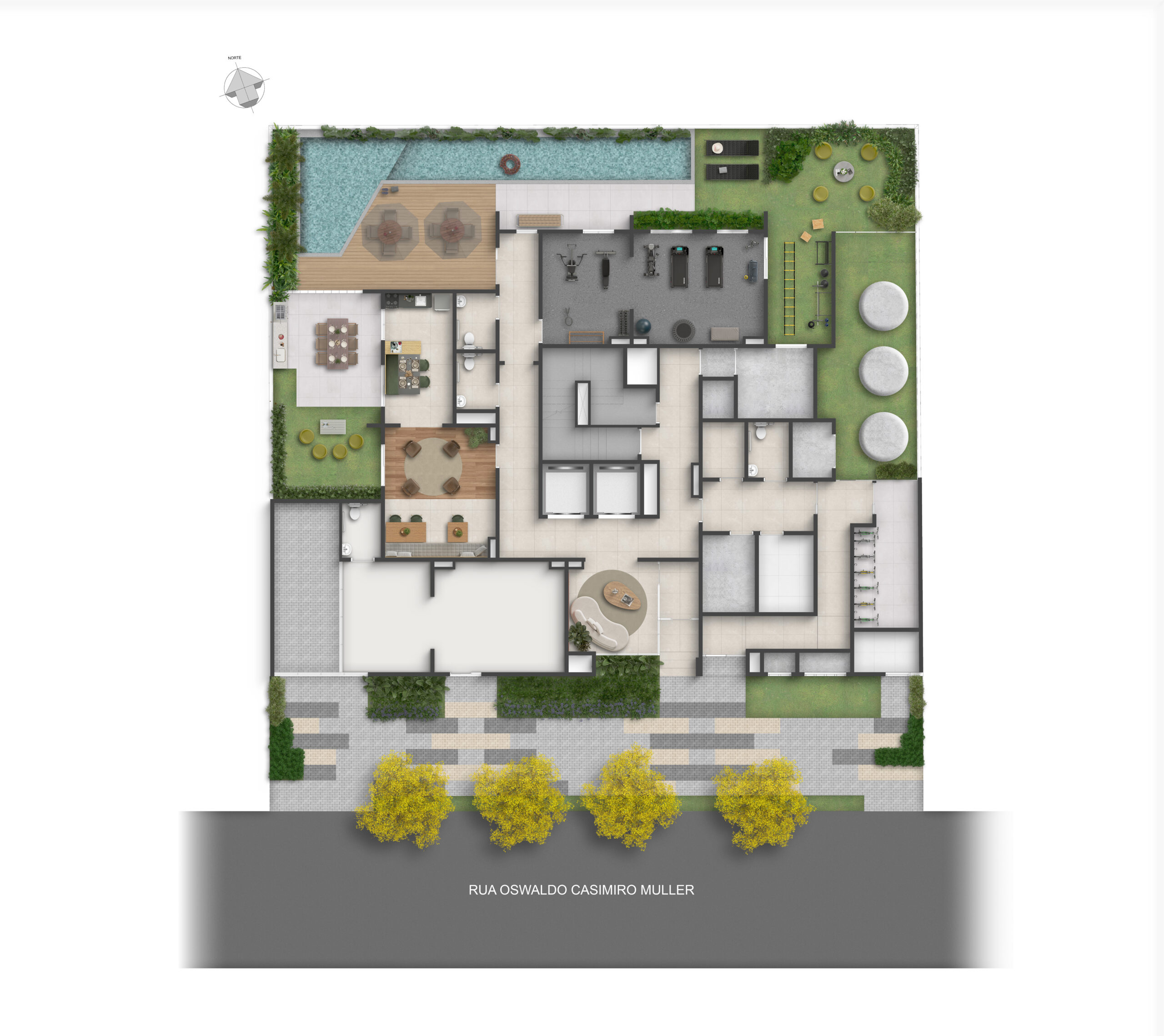 Planta térreo - Joy+ Berrini, apartamento de 26,87 m² a 28,24 m²