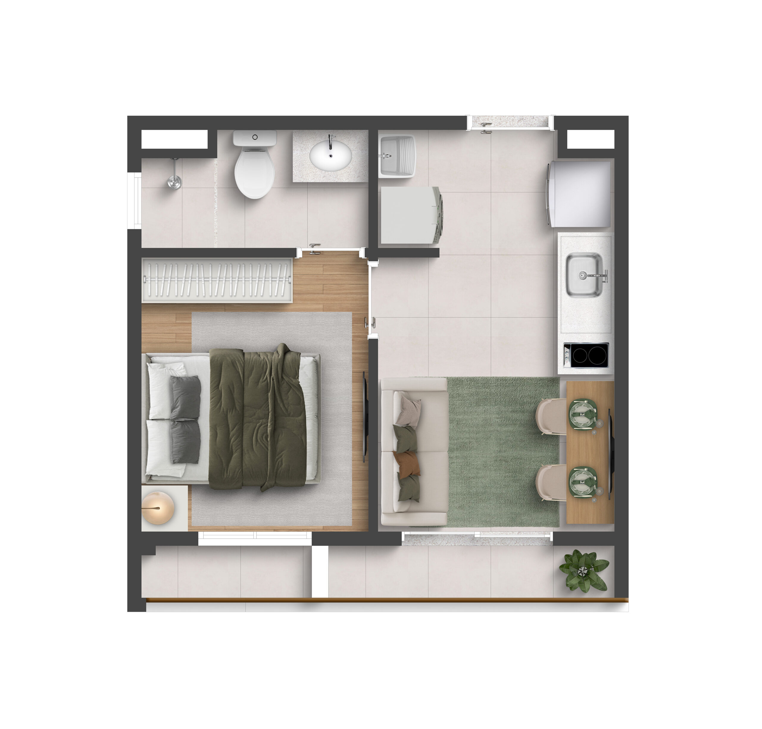 Planta planta a - Joy+ Berrini, apartamento de 26,87 m² a 28,24 m²