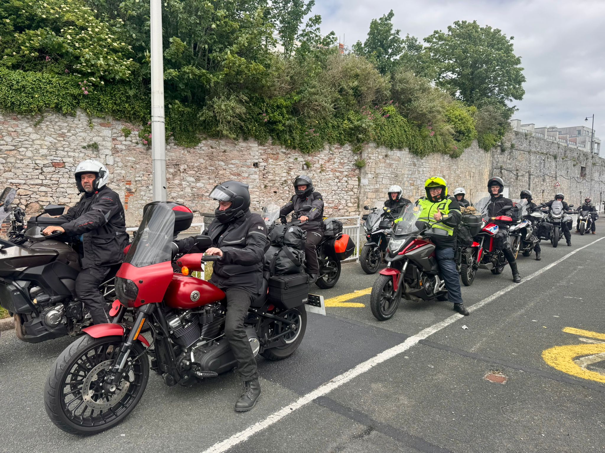 The Wild Roads Picos & Pyrenees group lined up at Plymouth ferry terminal, ready to board