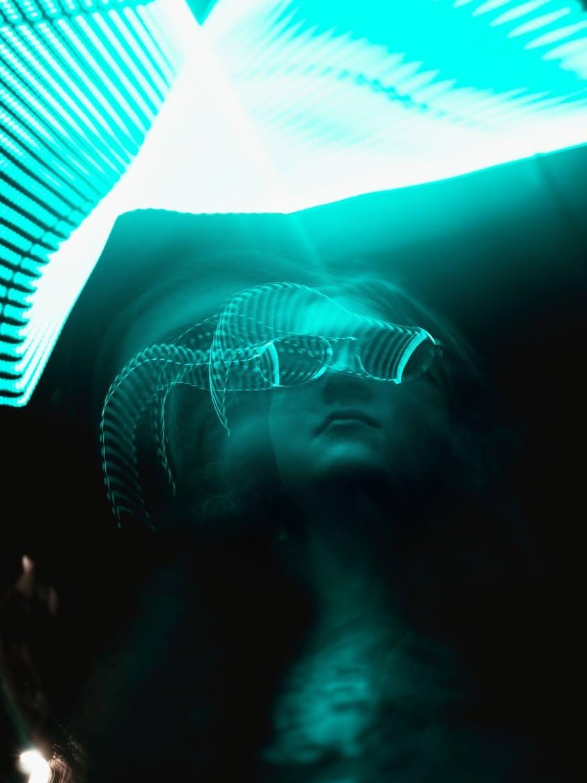 Cyan light painting portrait